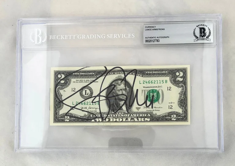 Lance Armstrong Signed $2 Bill US Currency Tour de France Beckett BAS 1 COA