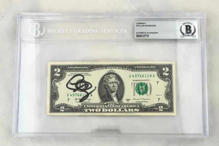 Stellan Skarsgard Signed $2 Bill US Currency Beckett BAS COA