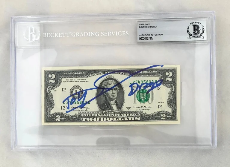 Dolph Lundgren Signed $2 Bill US Currency Beckett BAS COA