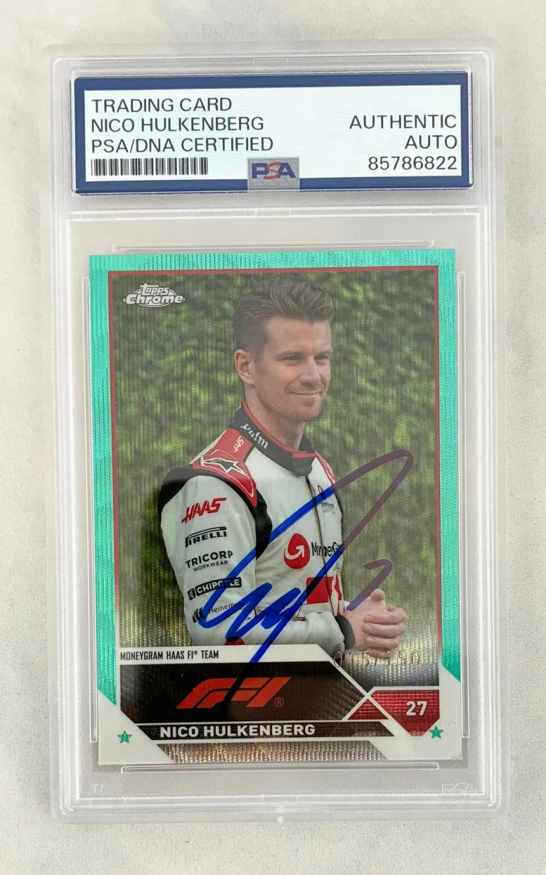 Nico Hulkenberg Signed Card 2023 Topps Chrome Aqua Refractor F1 #47 PSA/DNA COA