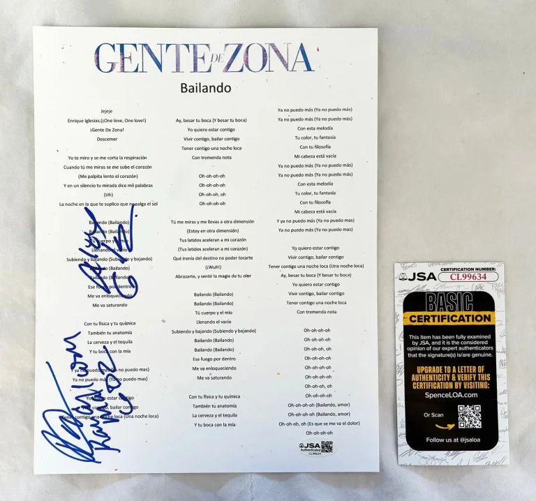 Gente De Zona Alexander Delgado and Randy Malcom Signed Lyric Sheet Bailando ...