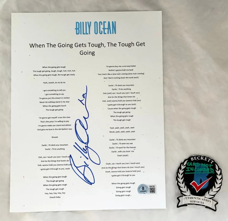 Billy Ocean Signed Lyric Sheet When The Going Gets Tough Beckett BAS COA