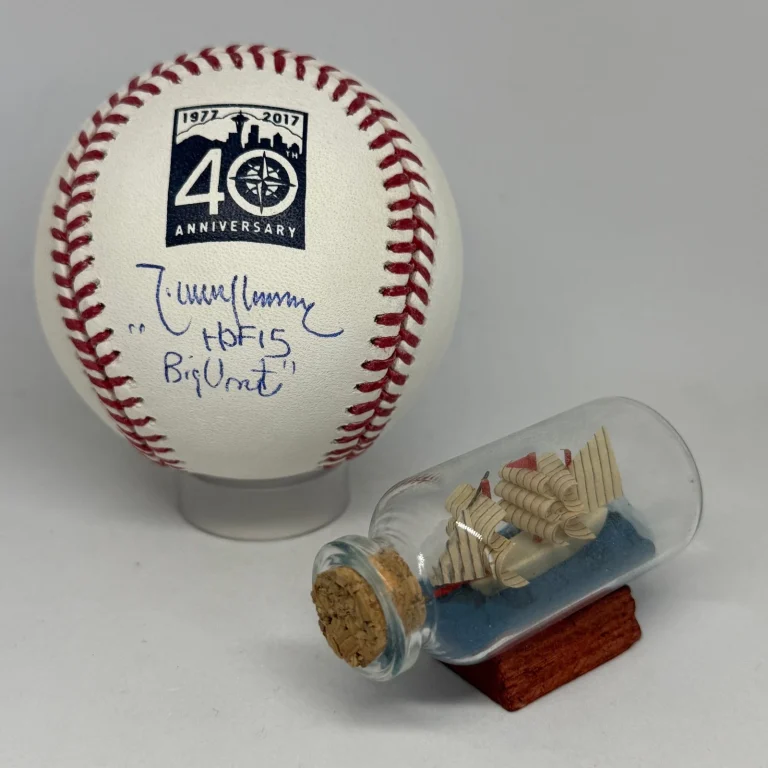 Randy Johnson signed Mariners 40th Ann Logo Baseball JSA Inscribed Auto A4440
