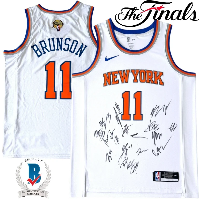 2026 NEW YORK KNICKS TEAM SIGNED NIKE JERSEY JALEN BRUNSON HART + BAS NBA FINALS