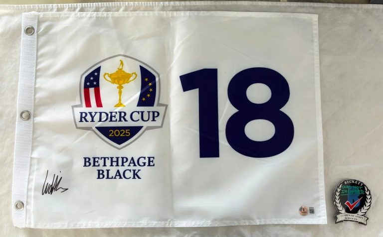 Ludvig Aberg Signed 2025 Ryder Cup Flag Bethpage Black Beckett BAS 1 COA