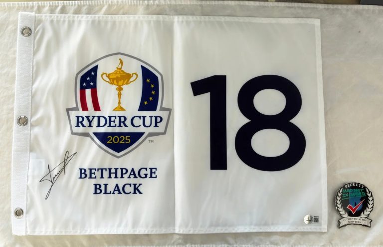 Luke Donald Signed 2025 Ryder Cup Flag Bethpage Black Beckett BAS COA