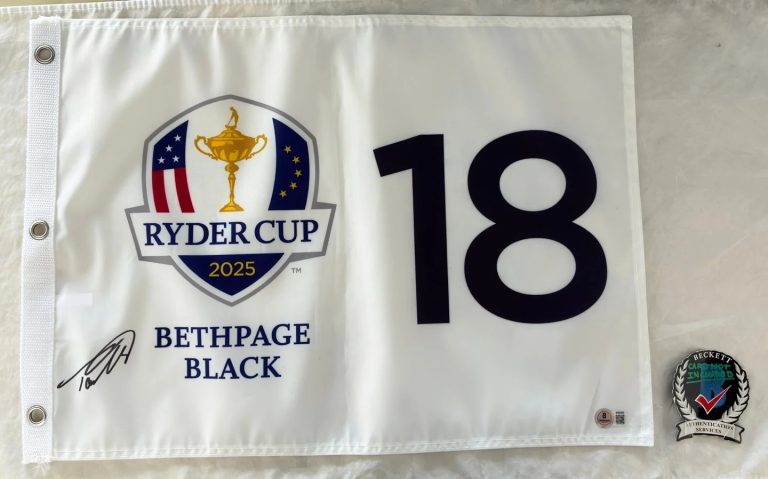 Tommy Fleetwood Signed 2025 Ryder Cup Flag Bethpage Black Beckett BAS COA