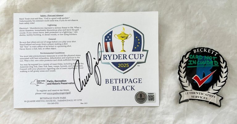 Rasmus Hojgaard Signed 2025 Ryder Cup Scorecard Bethpage Black Beckett BAS COA