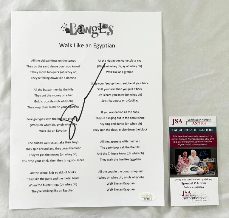 Susanna Hoffs Signed Lyric Sheet The Bangles Photo JSA 2 COA