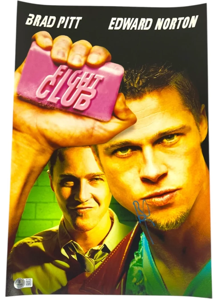 BRAD PITT SIGNED FIGHT CLUB 12X18 MOVIE POSTER PHOTO BECKETT BAS COA
