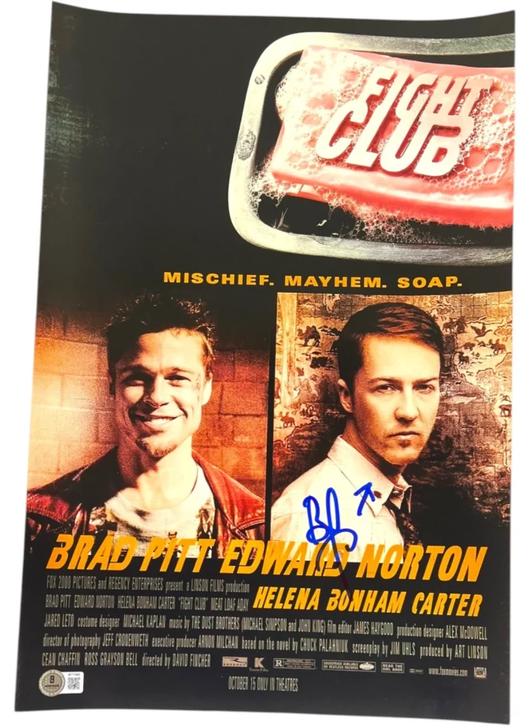 BRAD PITT SIGNED FIGHT CLUB 12X18 MOVIE POSTER PHOTO BECKETT BAS COA