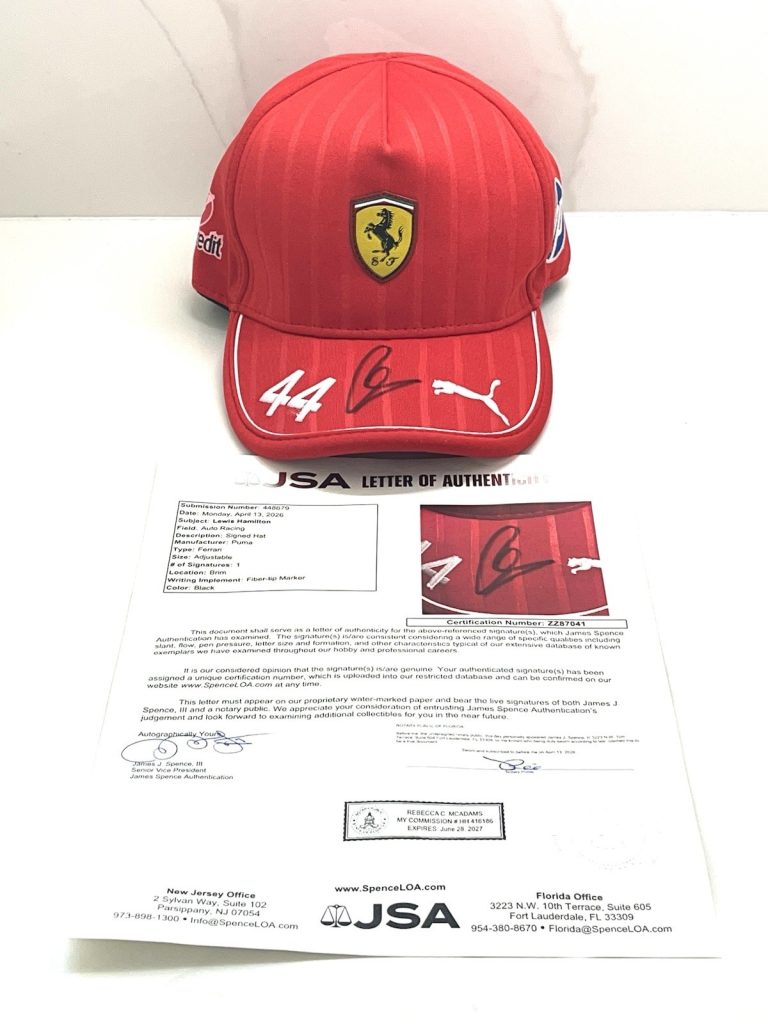 LEWIS HAMILTON HAND SIGNED AUTOGRAPHED FERRARI FORMULA 1 HAT JSA CERT