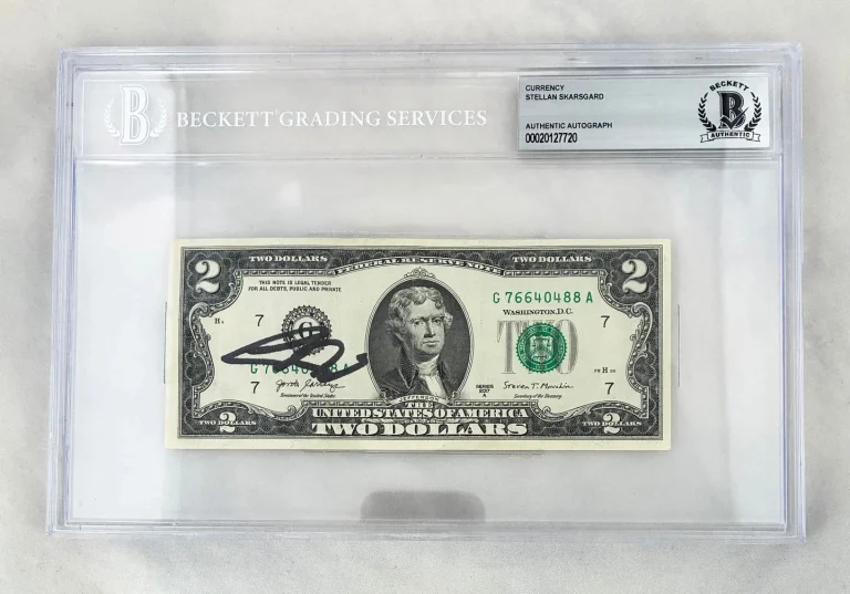 Stellan Skarsgard Signed $2 Bill US Currency Beckett BAS 1 COA