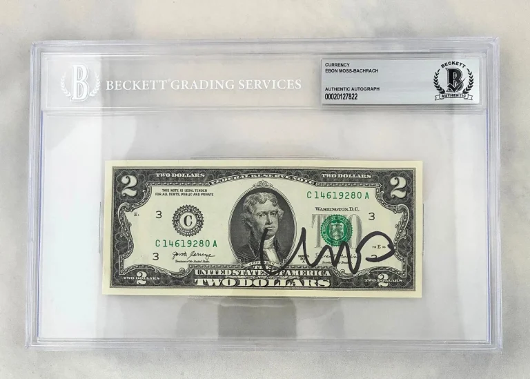 Ebon Moss-Bachrach Signed $2 Bill US Currency Beckett BAS COA