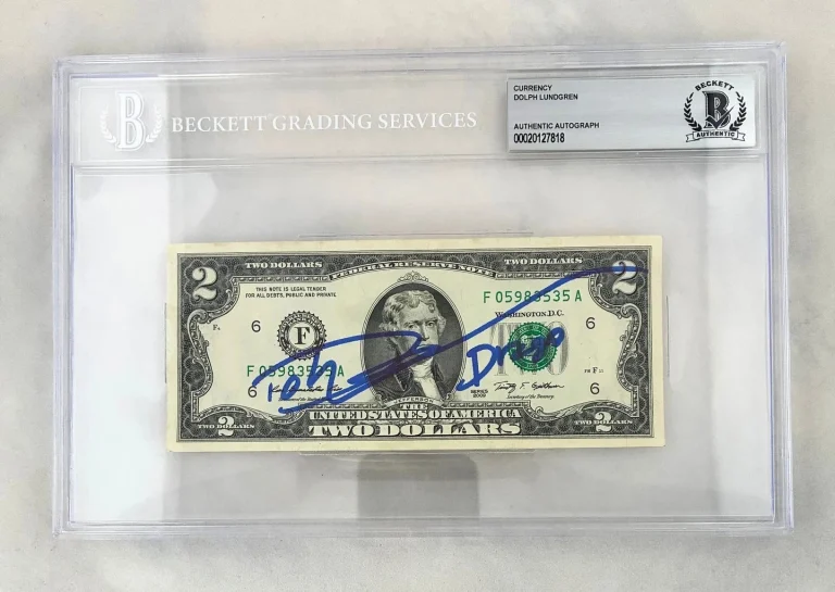 Dolph Lundgren Signed $2 Bill US Currency Beckett BAS 1 COA