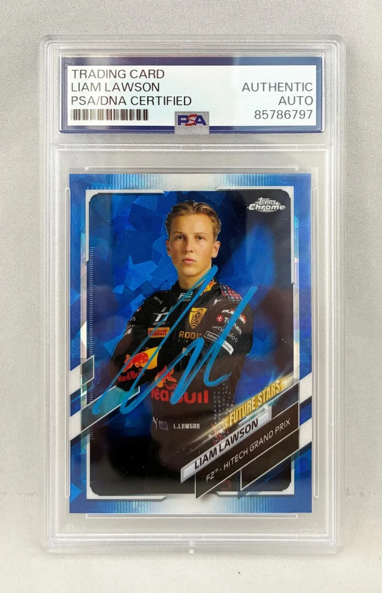 Liam Lawson Signed Rookie Card 2021 Topps Chrome Sapphire #68 F2 PSA/DNA COA