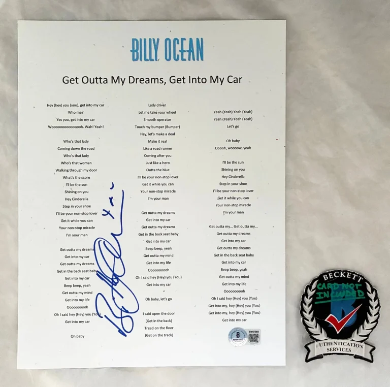 Billy Ocean Signed Lyric Sheet Get Outta My Dreams Get Into My Car Beckett BA...