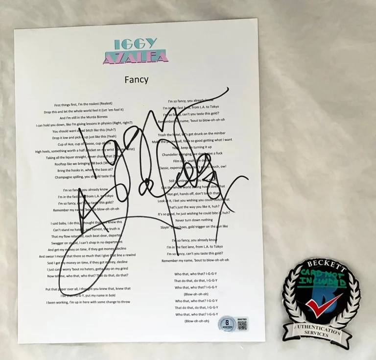 Iggy Azalea Signed Lyric Sheet Fancy Beckett BAS COA
