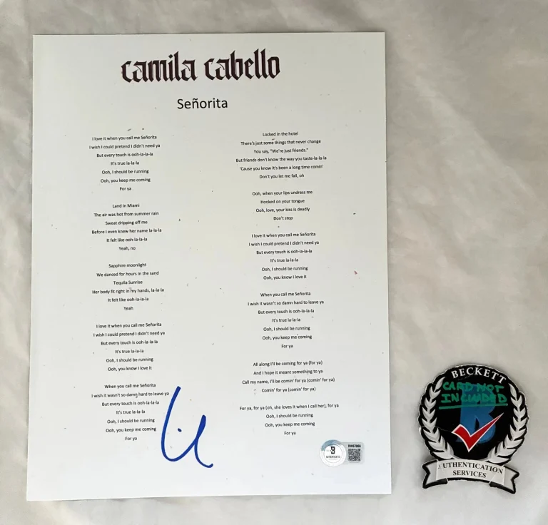 Camila Cabello Signed Lyric Sheet Señorita Beckett BAS COA