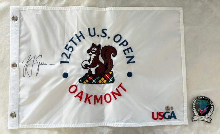 JJ Spaun Signed 2025 US Open Championship Flag Beckett BAS 1 COA