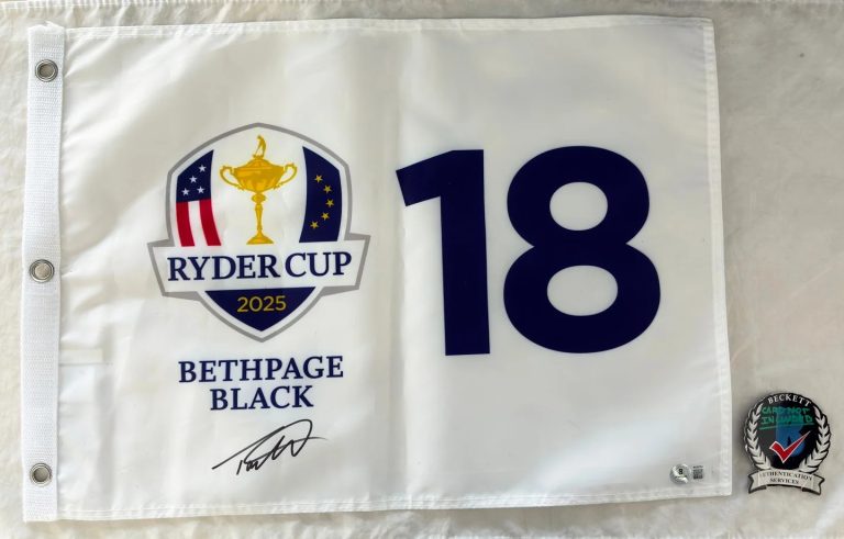 Tommy Fleetwood Signed 2025 Ryder Cup Flag Bethpage Black Beckett BAS 1 COA