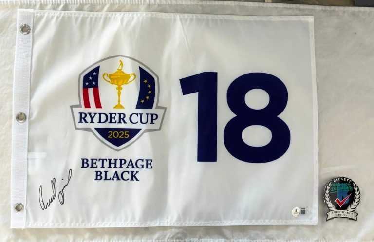 Rasmus Hojgaard Signed 2025 Ryder Cup Flag Bethpage Black Beckett BAS 1 COA