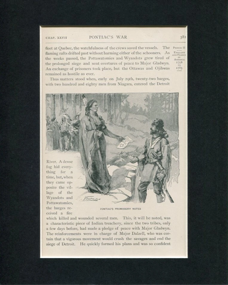 Chief Pontiac's Promissory Notes Original Engraving Book Photo Display