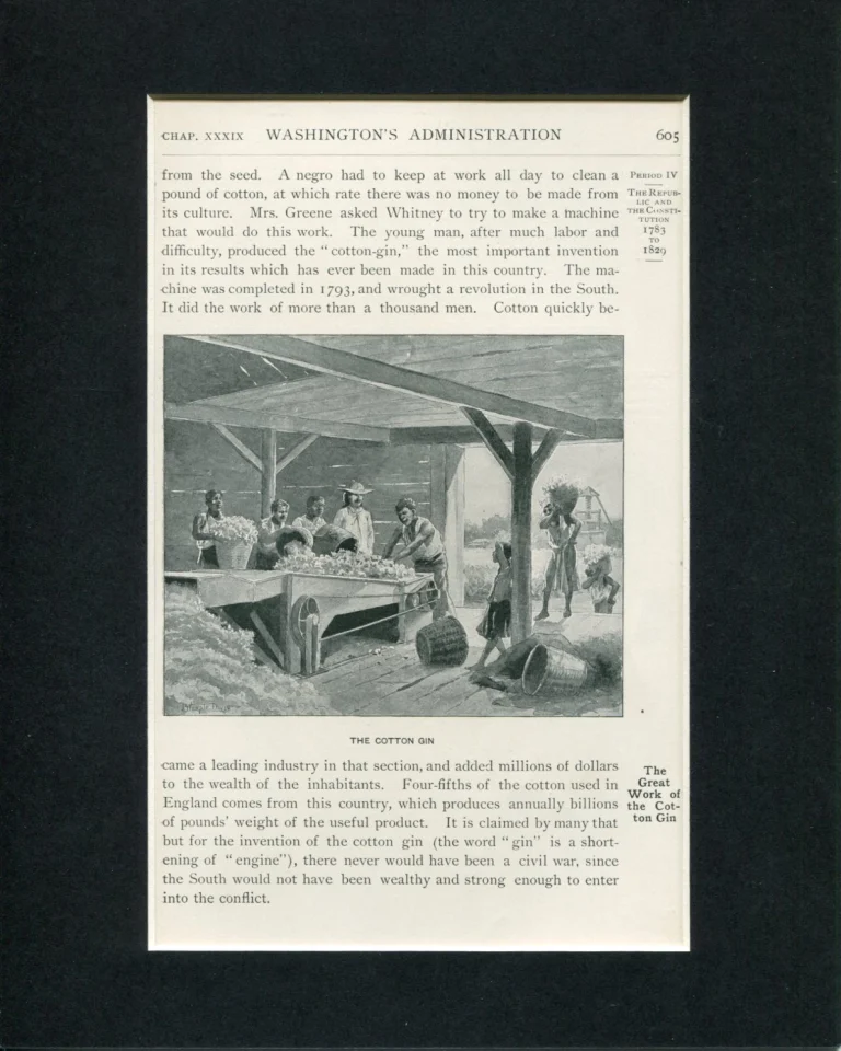 Cotton Gin Original Engraving Book Photo Display