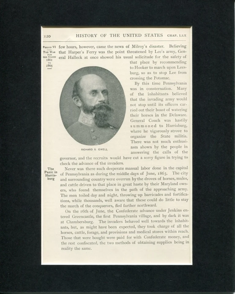 Confederate General Richard S Ewell US Civil War Original Book Photo Display
