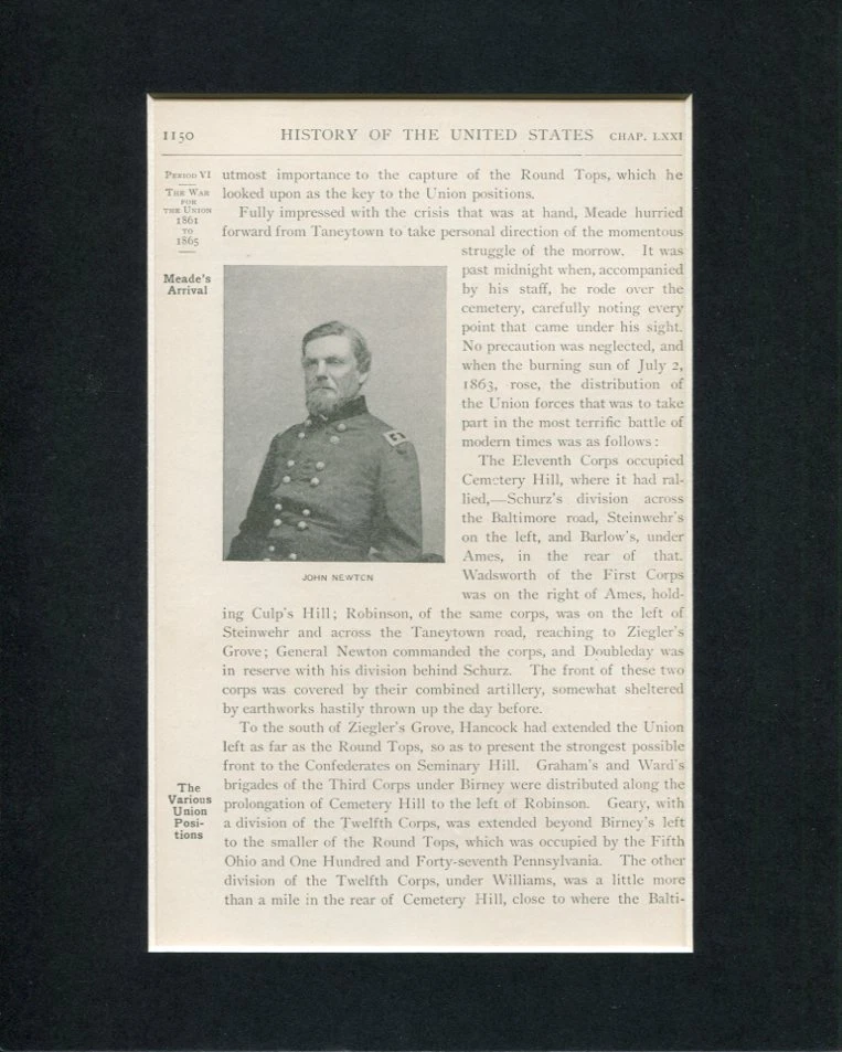 General John Newton US Civil War Original Engraving Book Photo Display