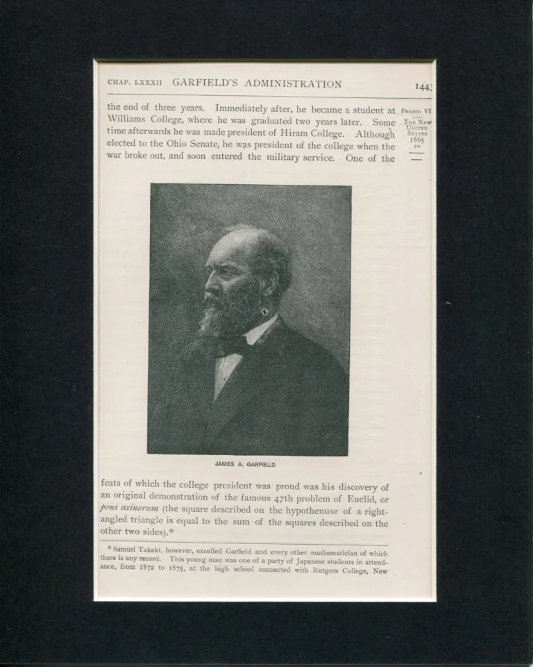 James A. Garfield 20th US President Original Engraving Book Photo Display