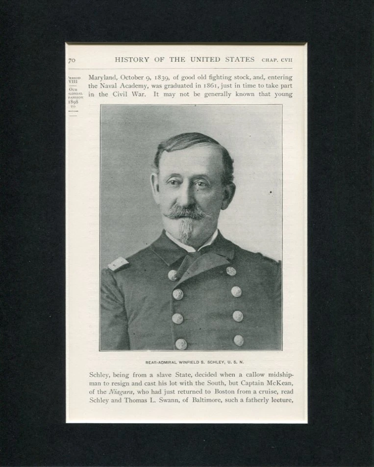 Rear Admiral Winfield Schley Spanish American War Original Book Photo Display
