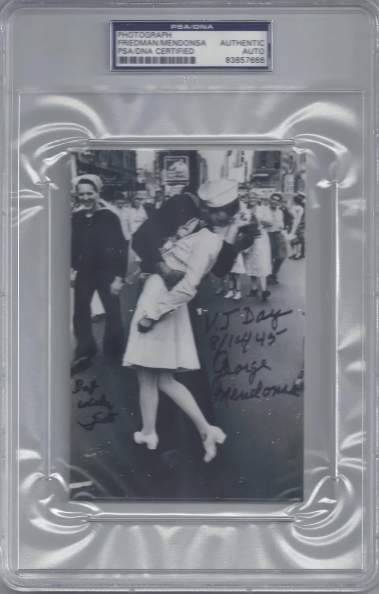 GEORGE MENDONSA GRETA FRIEDMAN DUAL SIGNED PHOTO PSA DNA 83857666 (D) 8/14/45