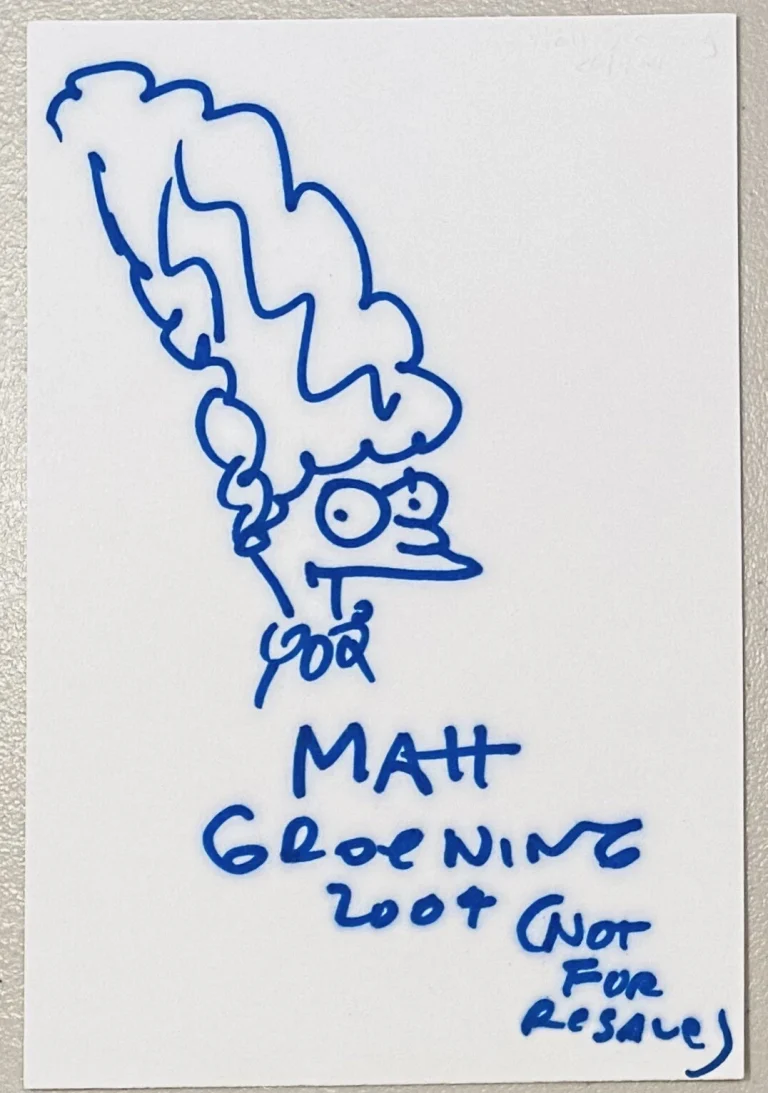 Matt Groening Signed Autographed 4x6 Card w Marge Simpson Sketch JSA LOA