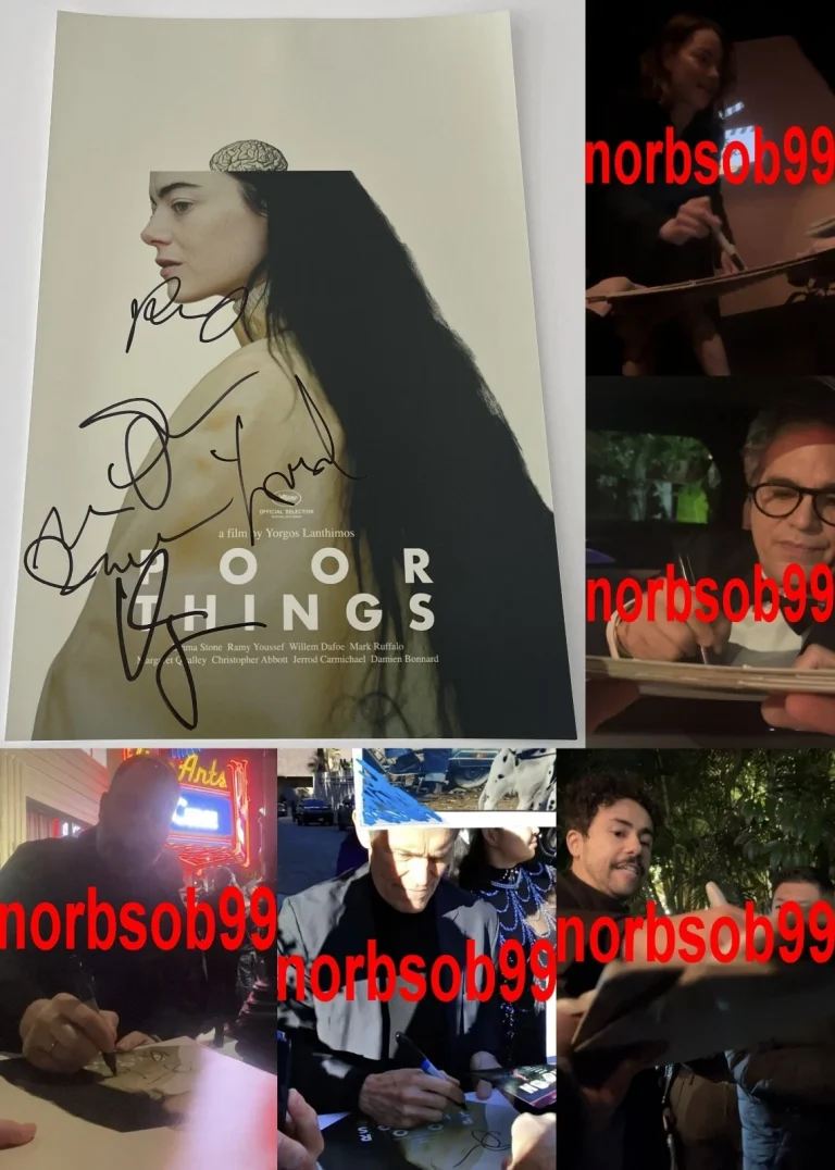 POOR THINGS CAST SIGNED 12x18 PHOTO MARK RUFFALO EMMA STONE +3 w/EXACT PROOF COA
