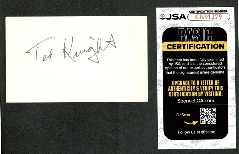 Ted Knight Signed Autographed 3x5 Card JSA Cert Caddyshack Too Close For Comfort