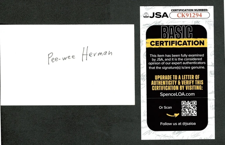 Pee-Wee Herman Signed Autographed 3x5 Card JSA Cert Playhouse Big Adventure