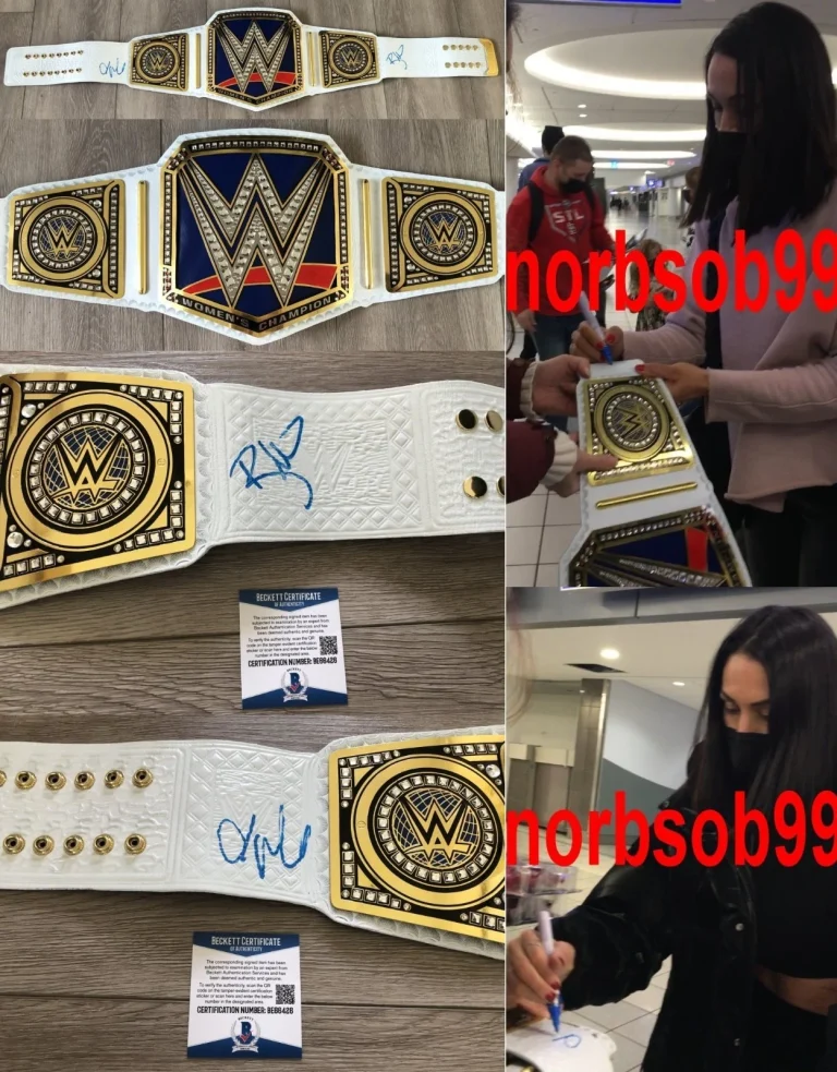 THE BELLA TWINS BRIE NIKKI SIGNED WWE LEATHER BELT w/EXACT PROOF BECKETT BAS COA