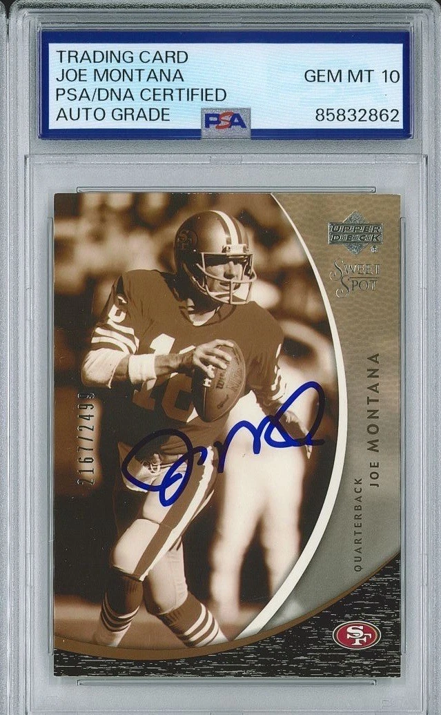 Joe Montana Signed 2004 UD Sweet Spot #111 Card PSA 85832862 GEM MINT 10 AUTO