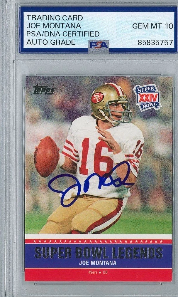Joe Montana Signed 2011 Topps #SBL-XXIV Trading Card PSA #5757 GEM MINT 10 AUTO