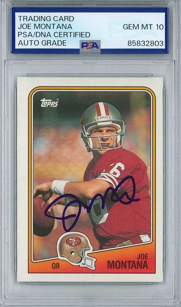 Joe Montana Signed 1988 Topps #38 Card PSA 85832803 GEM MINT 10 AUTO