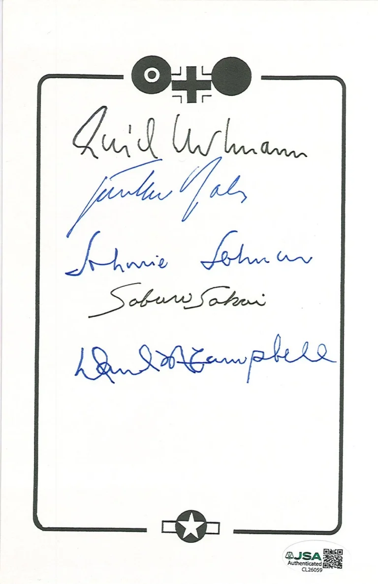 ACES OF WWII SIGNED BOOKPLATE JSA COA HARTMANN MCCAMPBELL SAKAI RALL JOHNSON