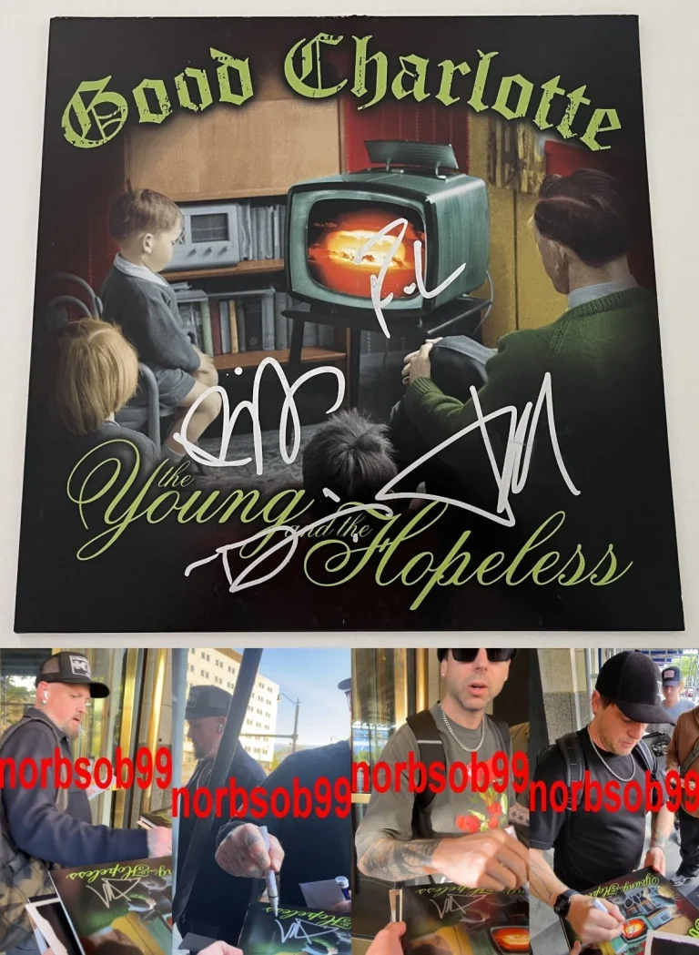 GOOD CHARLOTTE BAND X4 SIGNED THE YOUNG AND THE HOPELESS VINYL w/EXACT PROOF COA