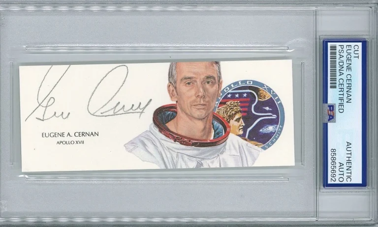 Gene Cernan Signed Cut Signature PSA/DNA Encapsulated Last Man On Moon Apollo 17