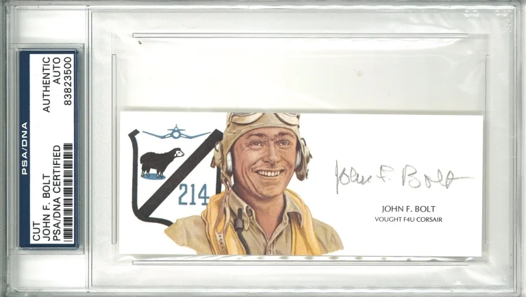 John F Bolt Signed Cut Signature PSA/DNA Korean War Jet Ace VMF 214 WWII GOE