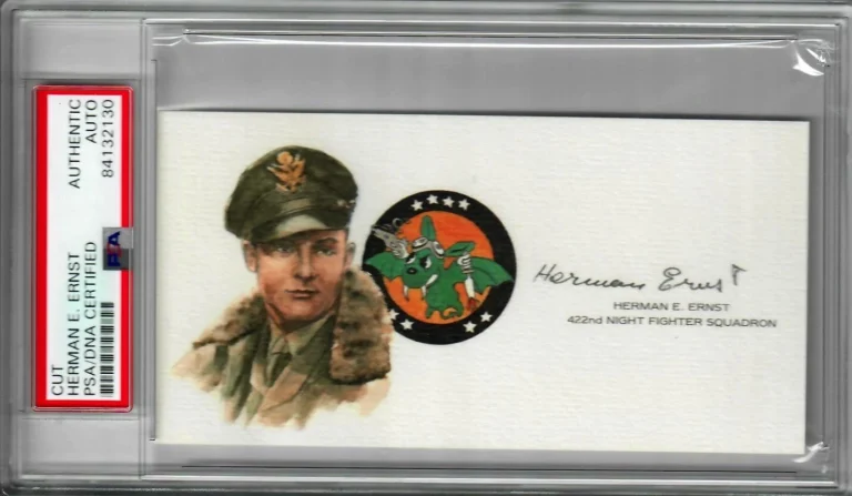 Herman E Ernst Signed Cut Signature PSA/DNA WWII Night Fighter Ace GOE