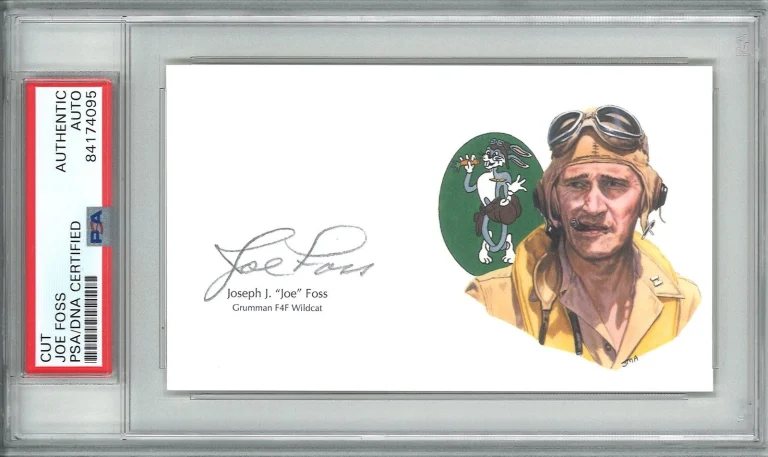 Joe Foss Signed Cut Signature PSA/DNA Medal Honor WWII Ace GOE F4F WILDCAT