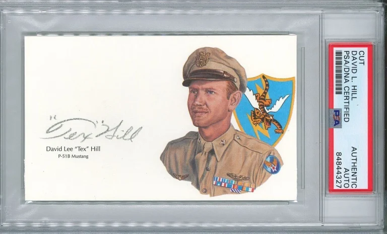 David Tex Hill Signed Cut Signature PSA/DNA Flying Tigers Ace GOE P-51B