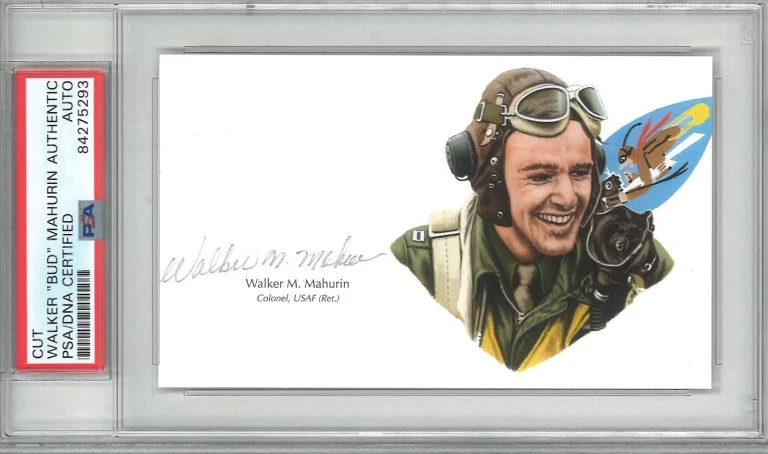 Walker Bud Mahurin Signed Cut Signature PSA/DNA Double Ace GOE USAF Ret