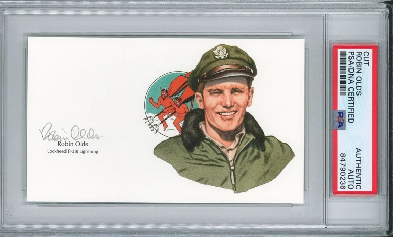 Robin Olds Signed Cut Signature PSA/DNA Triple Ace GOE P-38